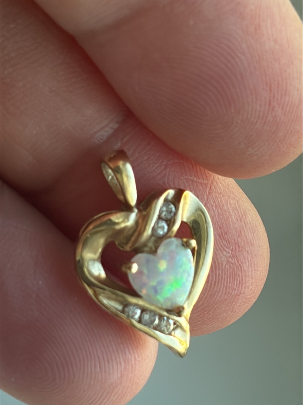 10k Gold Heart Opal and Diamond Pendant